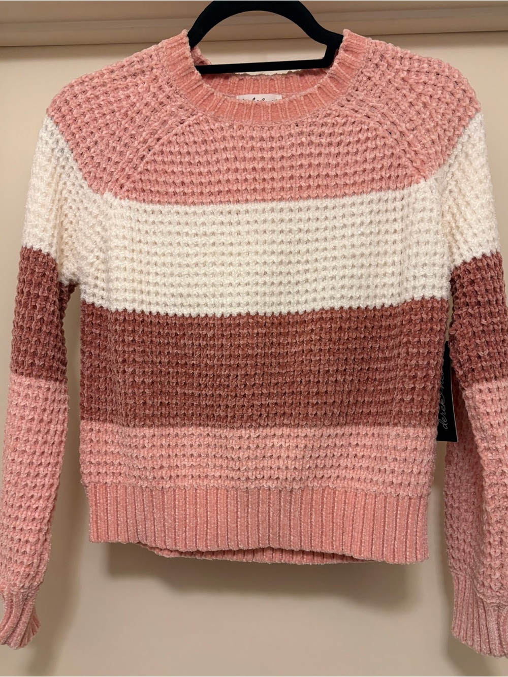 Derek Heart Pink, White & Brown Stripe Waffle-Knit Sweater
